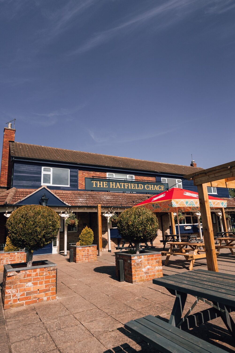 The Hatfield Chace exterior and beer garden