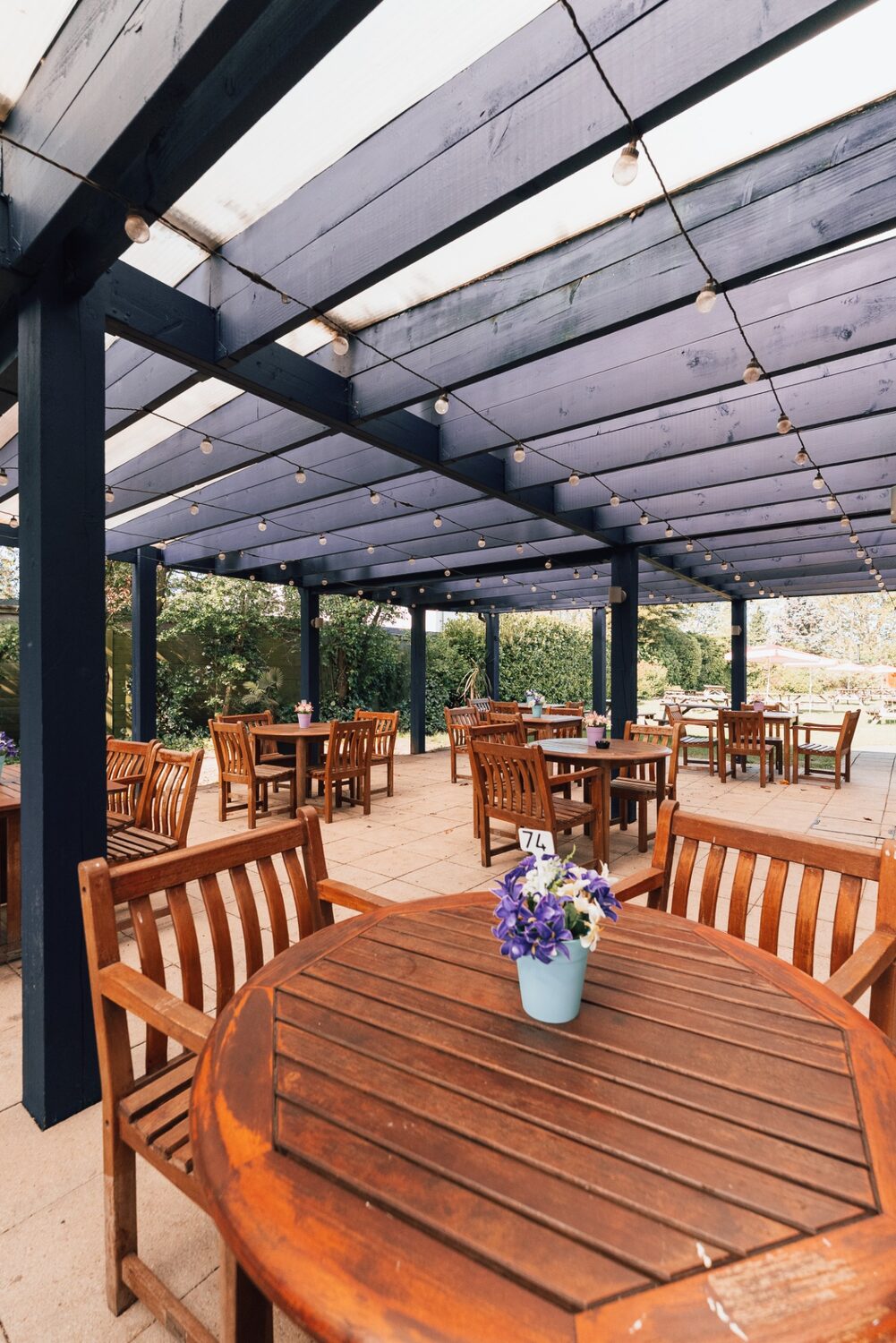 Covered outdoor seating in The Hatfield Chace beer garden