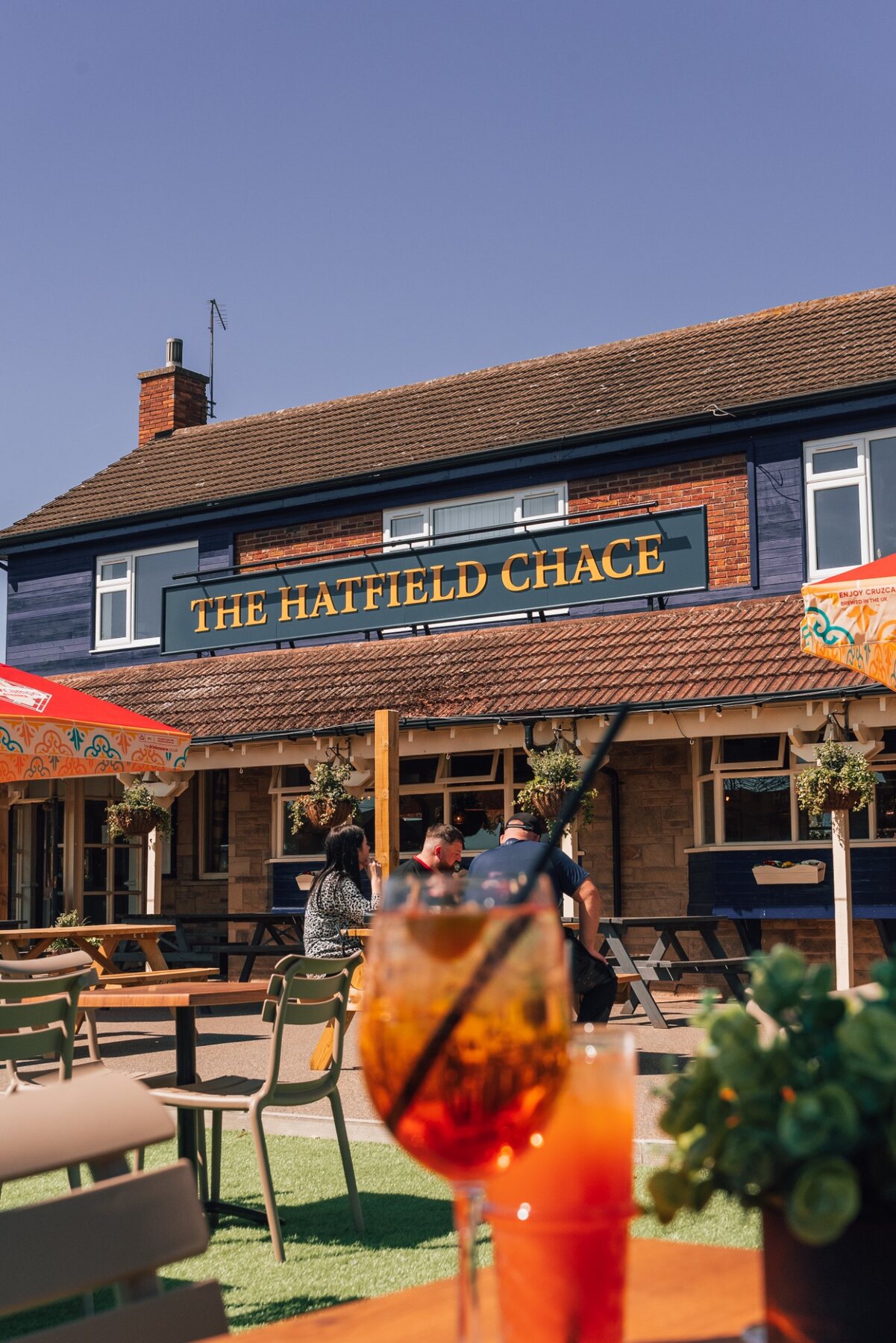 The Hatfield Chace beer garden and pub exterior